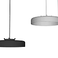 Modern Circular Pendant Lights Hanging In Gray Interior With Warm Glow 3d model
