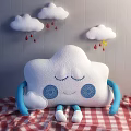 Cute Cloud Shaped Pillow With Smiling Face Closed Eyes Blue Arms And Legs