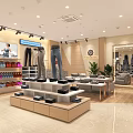 Modern Clothing Store Interior With Shelves Clothing Displays Checkout Counter And Plants