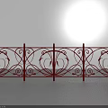 Elegant Decorative Red Wrought Iron Railing With Ornate Curved Scroll Patterns 3d model