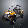 Orange And White Striped Open Frame Off Road Vehicle With Large Tires And Two Seats