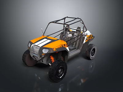 Orange And White Striped Open Frame Off Road Vehicle With Large Tires And Two Seats 3d model