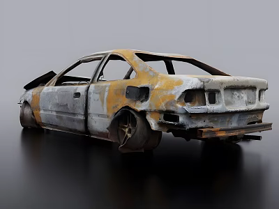 Rusty Abandoned Car With Broken Body Rusted Exterior And Missing Doors 3d model
