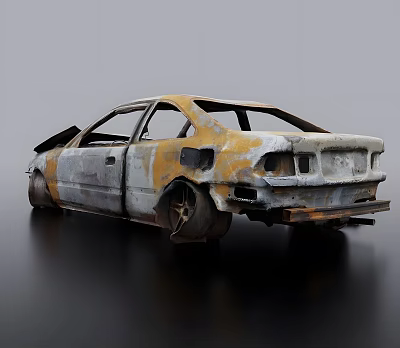 Rusty Abandoned Car With Broken Body Rusted Exterior And Missing Doors 3d model