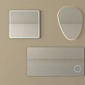 Modern Mirrors In Square Teardrop And Rectangular Shapes With Silver Frames On Beige Wall 3d model