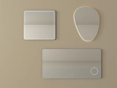 Modern Mirrors In Square Teardrop And Rectangular Shapes With Silver Frames On Beige Wall 3d model