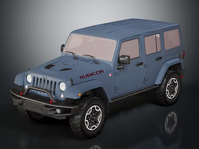 Blue Jeep Rubicon Four Door Off Road Vehicle With Large Tires And Shiny Wheels 3d model