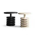 Modern Round Coffee Tables With Stacked Base And Black Brown Beige Colors