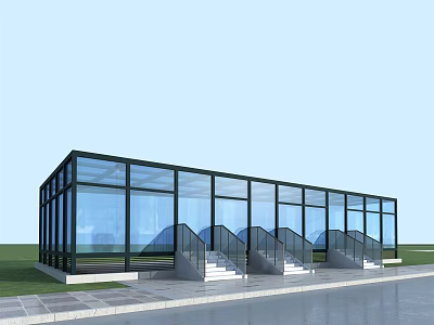 Modern Glass Building Exterior With Transparent Walls And Staircase Design Structure 3d model