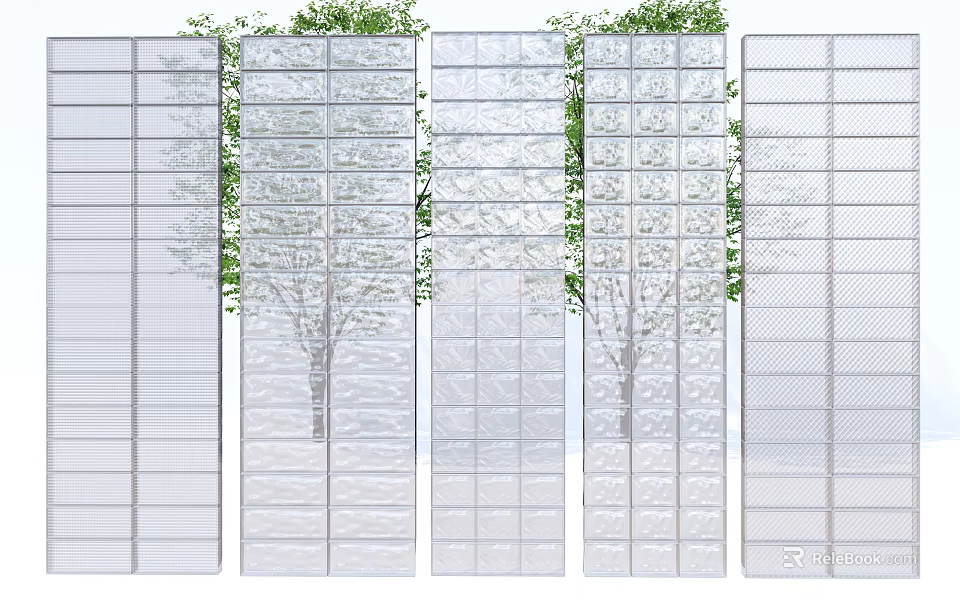 Modern Room Dividers With Various Patterns And Trees In Background 3d model
