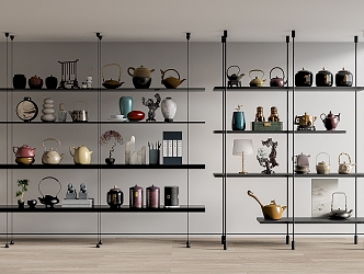 Ornaments Combination Bookshelf Bookcase Teapot 3d model