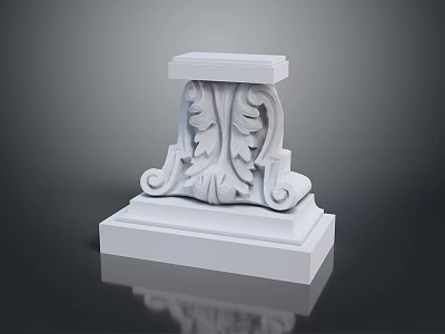 Scenic Garden View Featuring White Stone Carving With Leaf Scroll And Reflection 3d model