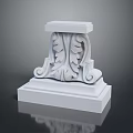 Scenic Garden View Featuring White Stone Carving With Leaf Scroll And Reflection 3d model
