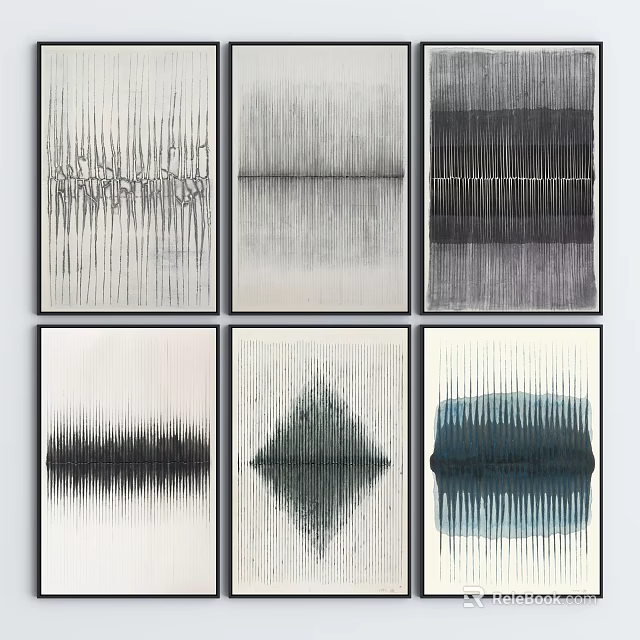 Abstract Modern Wall Art Paintings With Vertical Horizontal Lines And Geometric Patterns 3d model 