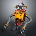 Rusty Yellow Red Robot Character With Mechanical Arms And Tracked Base 3d model