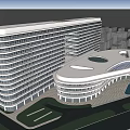 Modern Hotel Building With Curved Roof Glass Facade And Greenery Surroundings