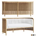 Modern Rattan Sofa Set With Beige Cushions And Woven Wooden Frame Design
