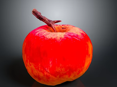 Shiny Juicy Red and Orange Apple with Stem on Dark Background 3d model