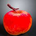 Shiny Juicy Red and Orange Apple with Stem on Dark Background