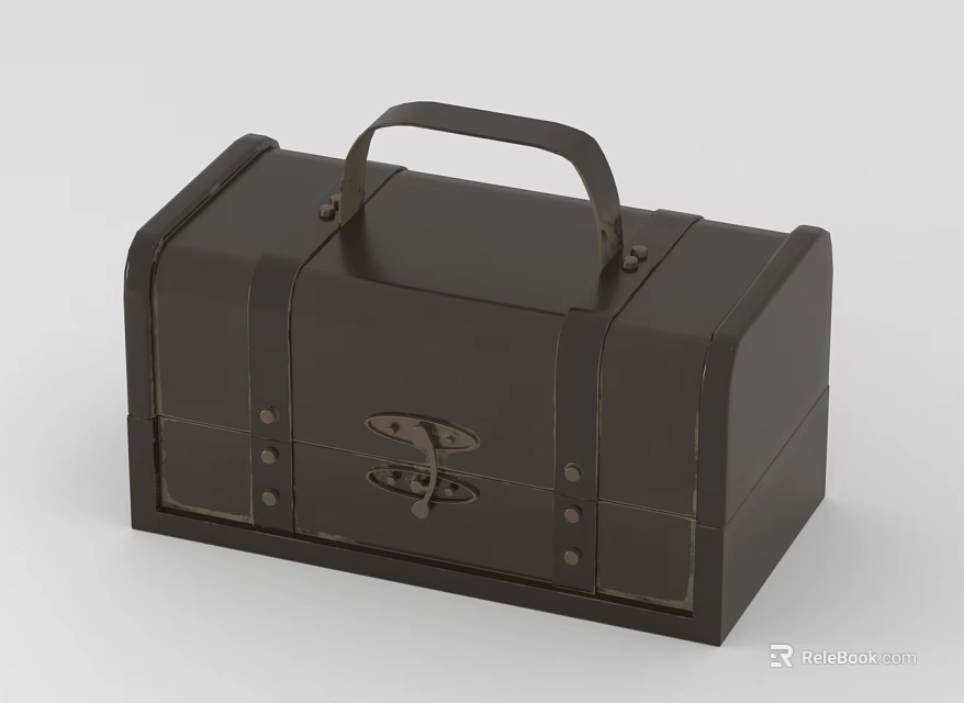 Black Metal Storage Box With Top Handle Decorative Rivets And Secure Clasp 3d model 