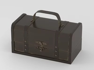 Black Metal Storage Box With Top Handle Decorative Rivets And Secure Clasp 3d model