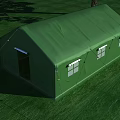 Green Camping Tent With Door Windows In Outdoor Grass And Trees