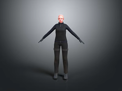 3D Rendered Woman In Black Outfit Standing With Extended Arms On Gray Background 3d model