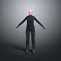 3D Rendered Woman In Black Outfit Standing With Extended Arms On Gray Background