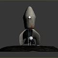 Vintage Metal Rocket Model With Ladder Miniature Figure On Circular Moon Surface Platform