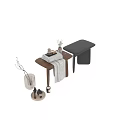 Modern Bathroom Set With Wooden Table Folded Hanging Towels Diffuser Vase And Toiletries