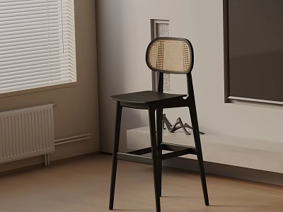 Modern Black Bar Stool with Woven Backrest and Sleek Design in Interior Space 3d model