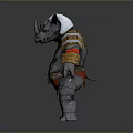 3D Rhino Character Model With Armored Shoulder Pads And Red Belt