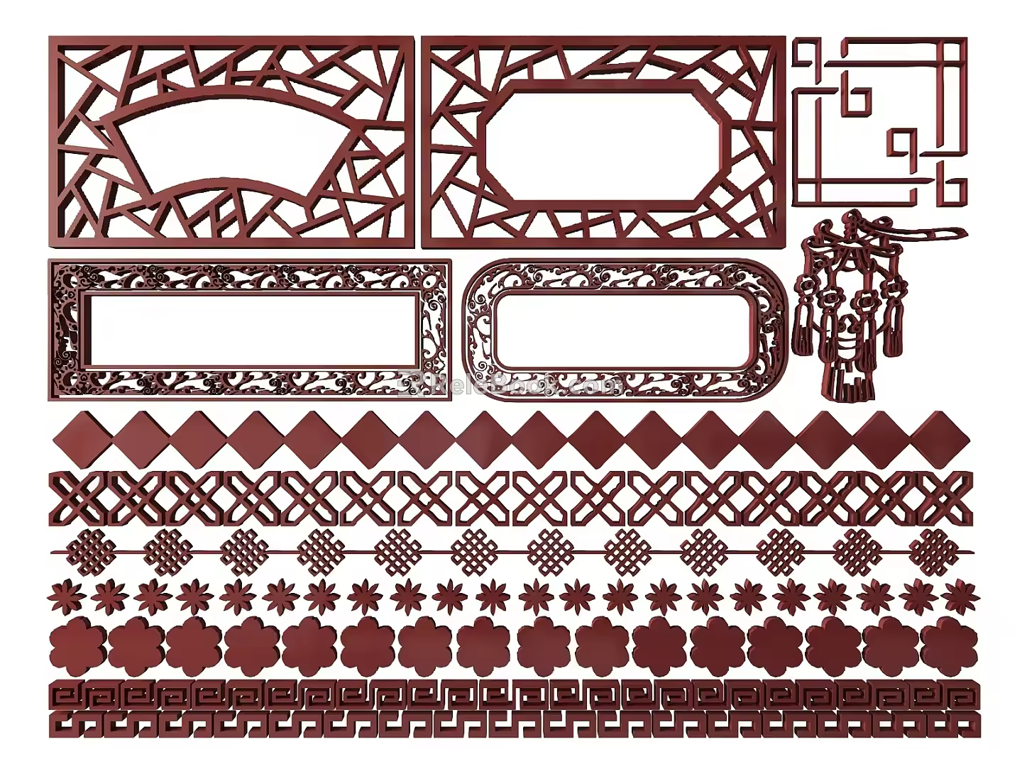 New Chinese Style Flower Lattice Window Carved Hollow Carved Window Corner Carved Gypsum Line Carved Window Pattern Carved 3d model