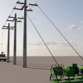 Industrial Equipment Mobile Crane Truck With Utility Poles Power Lines And Workers On Site