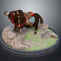 Decorative Yak Model With Colorful Beads Saddle On Rock Grass Base