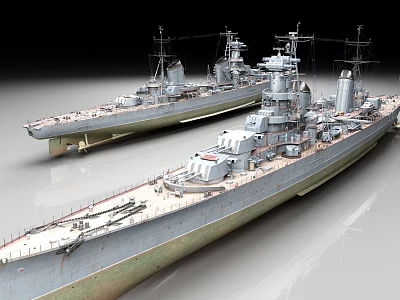 Two Realistic Detailed Military Warship Models With Turrets Superstructures And Deck Details 3d model