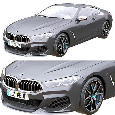 Sleek Gray BMW Coupe Exterior Featuring Signature Grille Headlights And Alloy Wheels Design 3d model