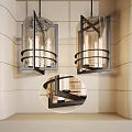 Modern Interior With Pendant Lights Featuring Textured Glass Black Metal Frames And Layered Wall Design
