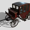 Vintage Horse Carriage With Red Body Black Roof And Wooden Wheels