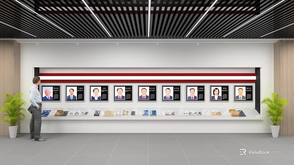 Indoor Wall With Multiple Portrait Display Frames And Books On Lower Shelf 3d model 