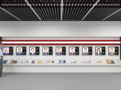 Indoor Wall With Multiple Portrait Display Frames And Books On Lower Shelf 3d model
