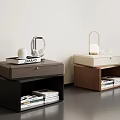 Modern Bedside Tables With Dark Light Wood Storage Shelves Drawer Lamp Headphones And Books