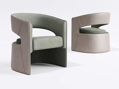 Modern Single Sofa With Curved Design And Upholstered Fabric In Neutral Tones 3d model