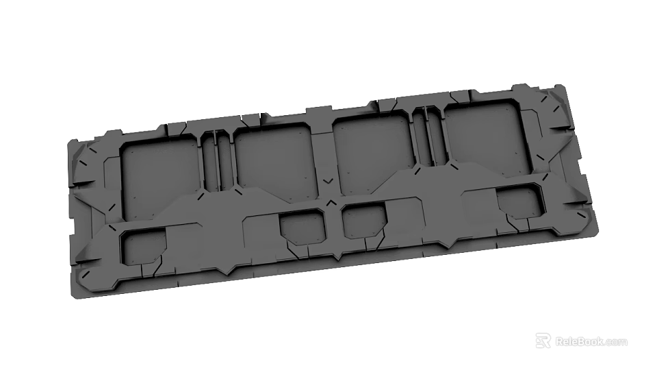 Gray Mechanical Plastic Component With Rectangular Grooves And Geometric Design 3d model 