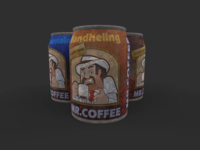 Three Colorful Mr Coffee Cans With Vintage Character Illustration And Brand Design 3d model