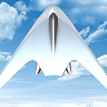 Sleek Silver Fighter Jet Flying in Blue Sky with White Clouds 3d model