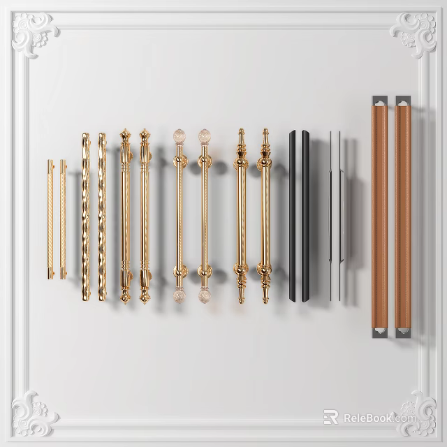 Decorative And Minimalist Door Handles In Gold Black Brown For Cabinet Furniture 3d model 