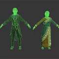 Vintage Male Female Historical Characters Wearing Traditional Long Coat And Floral Patterned Dress