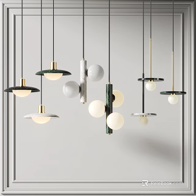 Modern Minimalist Pendant Lights with Metal Frames and Spherical Shades for Interior Decor 3d model 