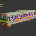 Colorful Red Silver Pink Yellow Striped Train Model With Windows And Reflection 3d model